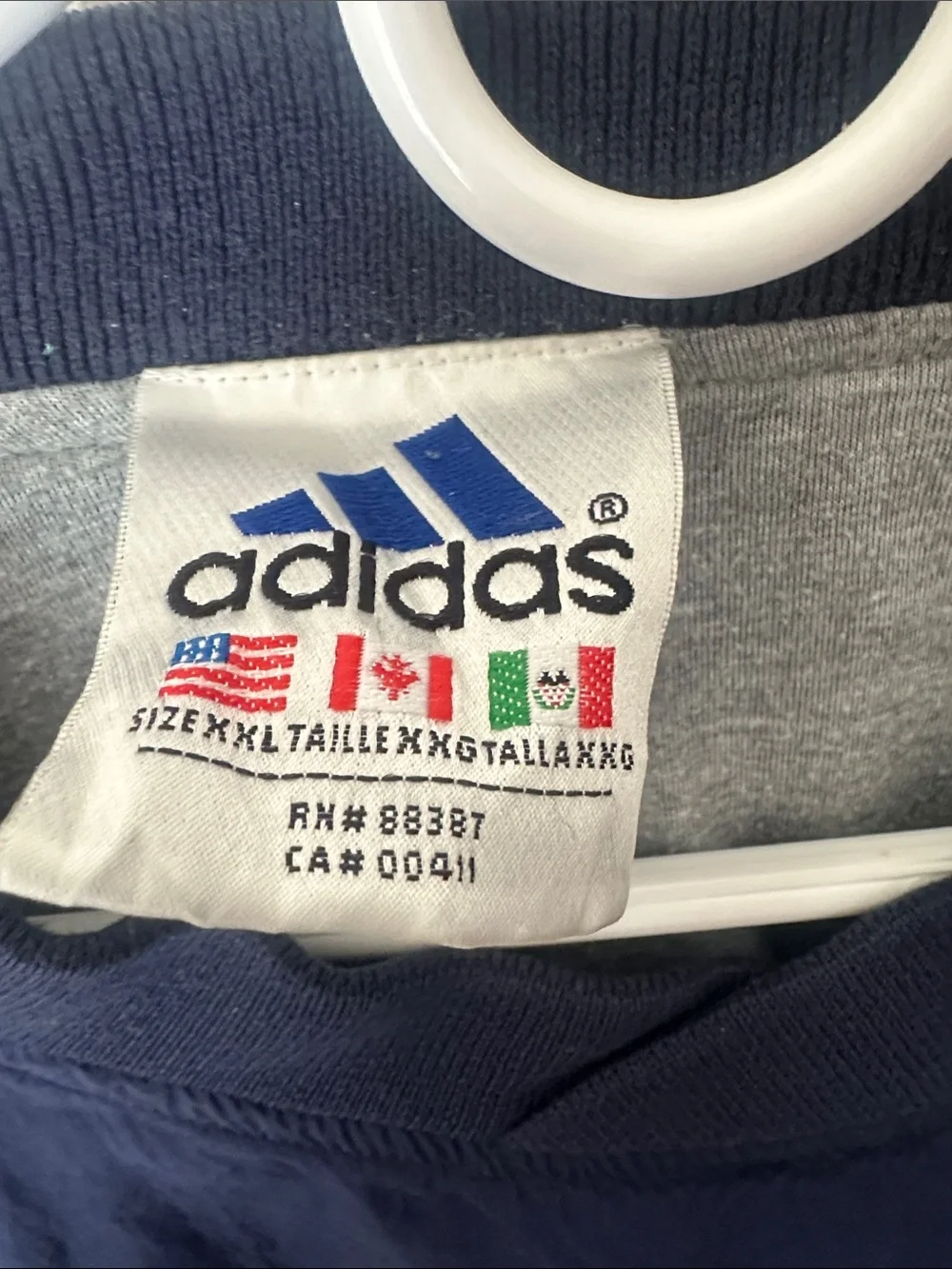 adidas Navy Blue Pullover with White Stripe Accents - Picture 2 of 2